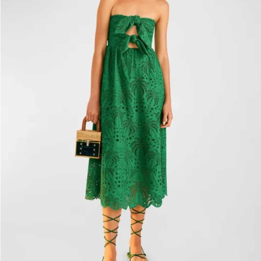 Coconut Tree Green Strapless Midi Dress